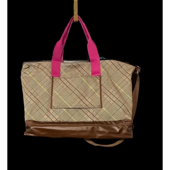 Land’s End Canvas Getaway Duffle Bag Antique Alabaster Pink Glen Plaid Travel - Picture 4 of 16